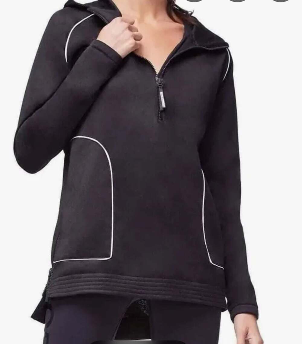 Good American Performance Oversized Quarter-Zip Hoodie with White Trim, Size XS